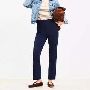 LOFT Petite Ponte Navy Straight Leg High-Rise Pants
